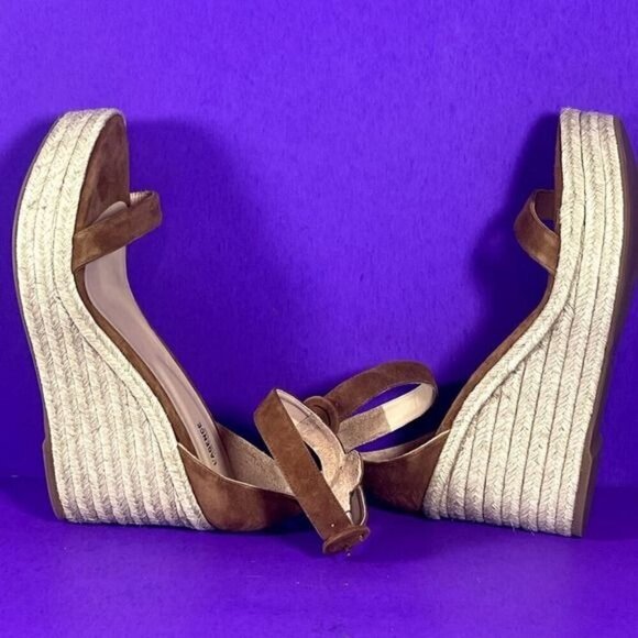 L'AGENCE Women's Brown Elysee Women's Brown Platform Suede Wedge Espadrilles 11 - Picture 7 of 10
